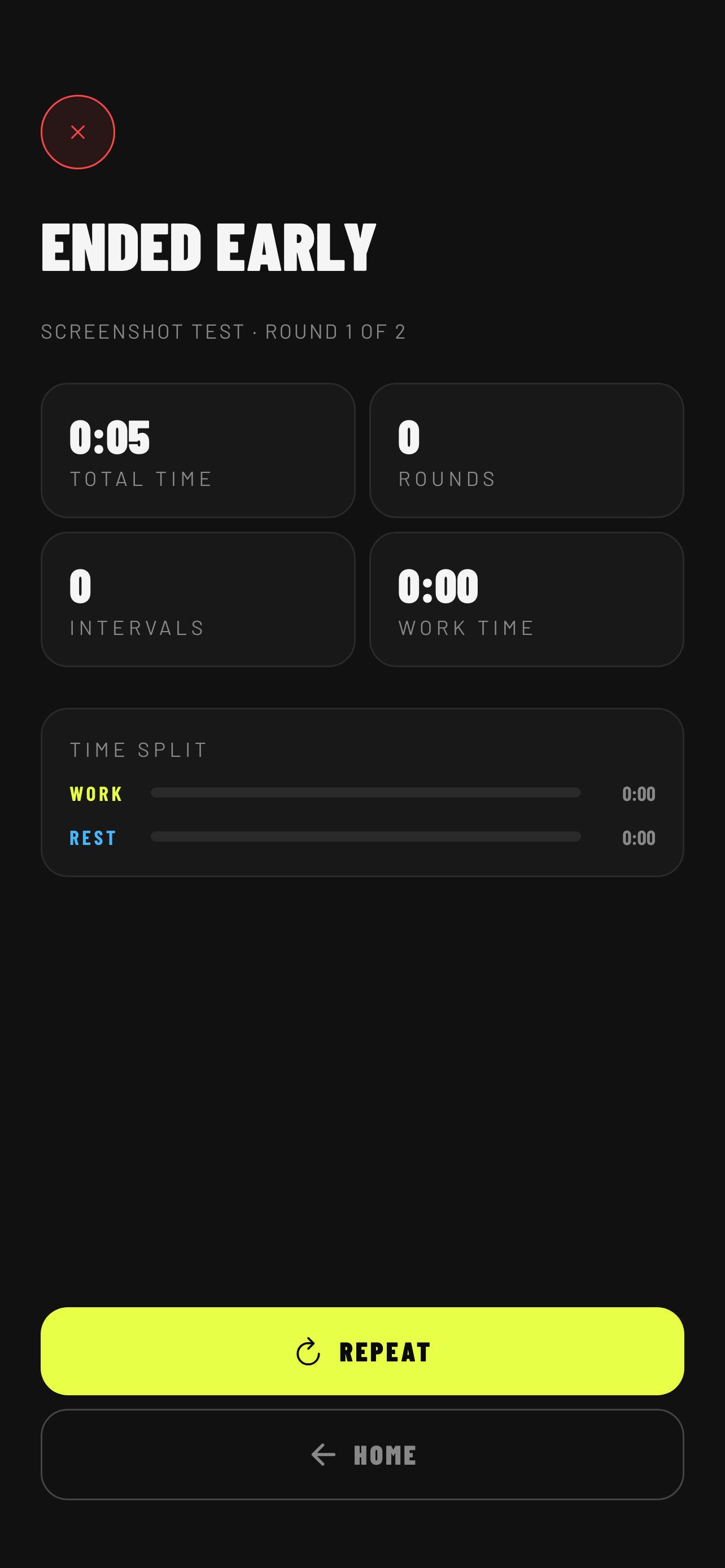 Summary screen — partial session ended early